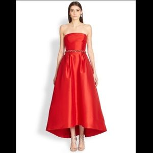 Monique Lhuillier red strapless bead waist dress